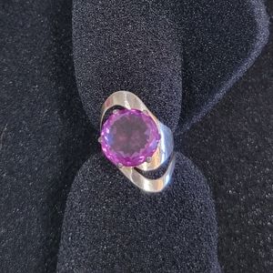 Vintage Mexico 1950's modernist  Alexandrite purple stone sterling silver ring